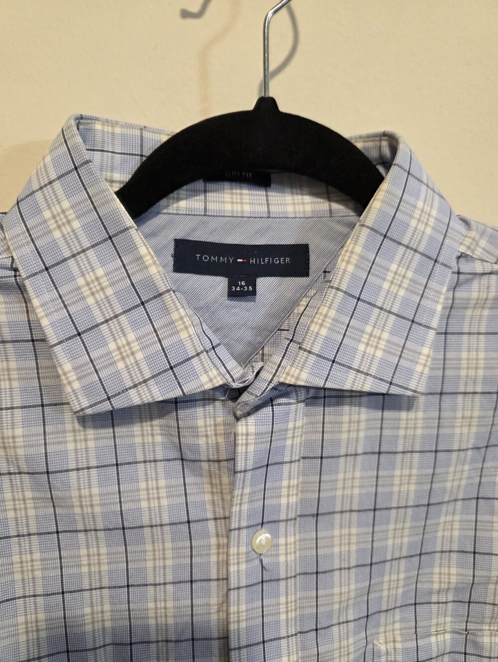 Tommy Hilfiger Light Blue and White Plaid Dress Shirt